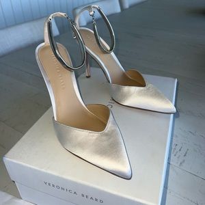 Veronica Beard Heels, Lisa Bracele, white, wedding shoes, silver chain